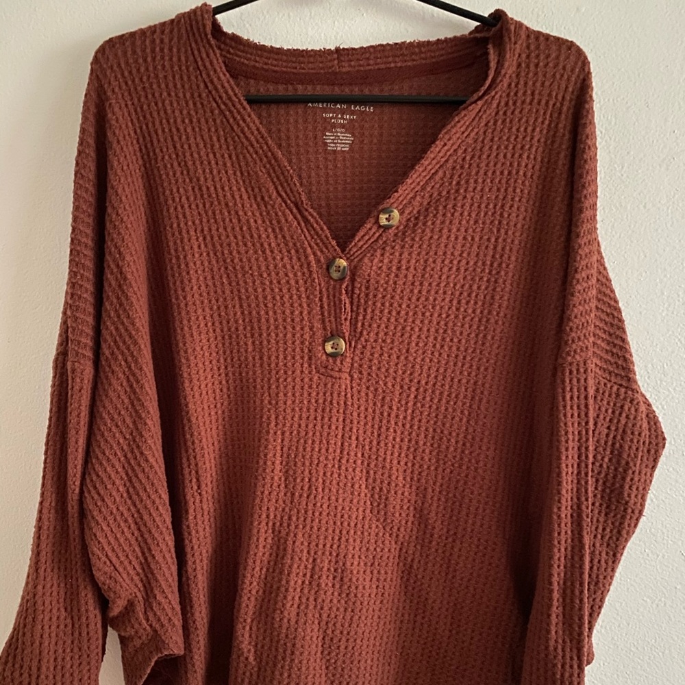 2/$20 Burn Orange Oversized Waffle Knot Top